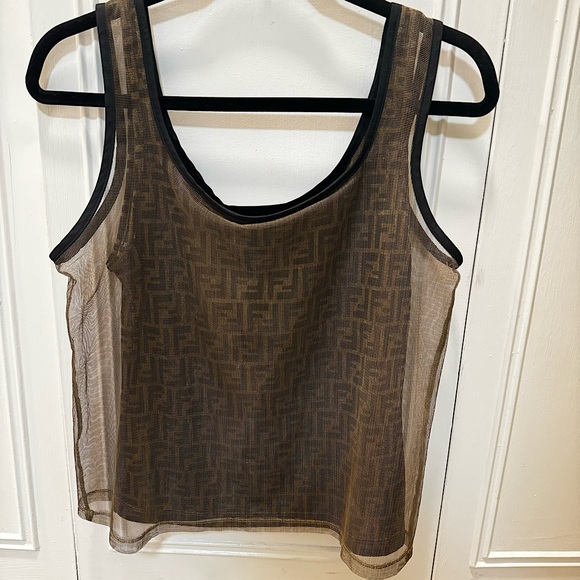 Vintage 90’s Fendi Mesh Overlay Logo Tank - Picture 5 of 13